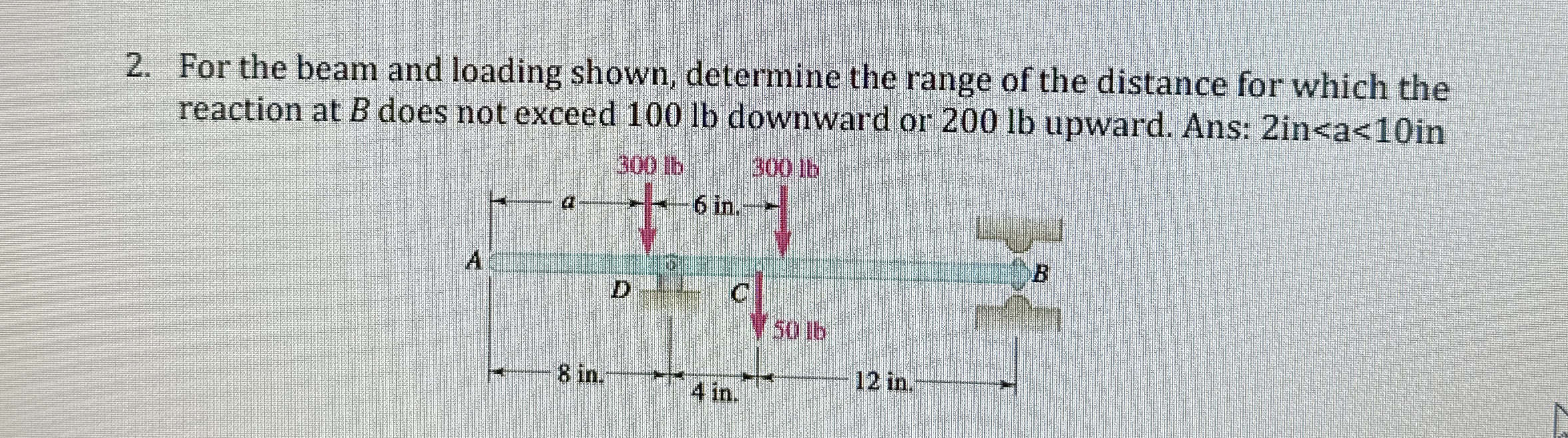 For the beam and loading shown, determine the