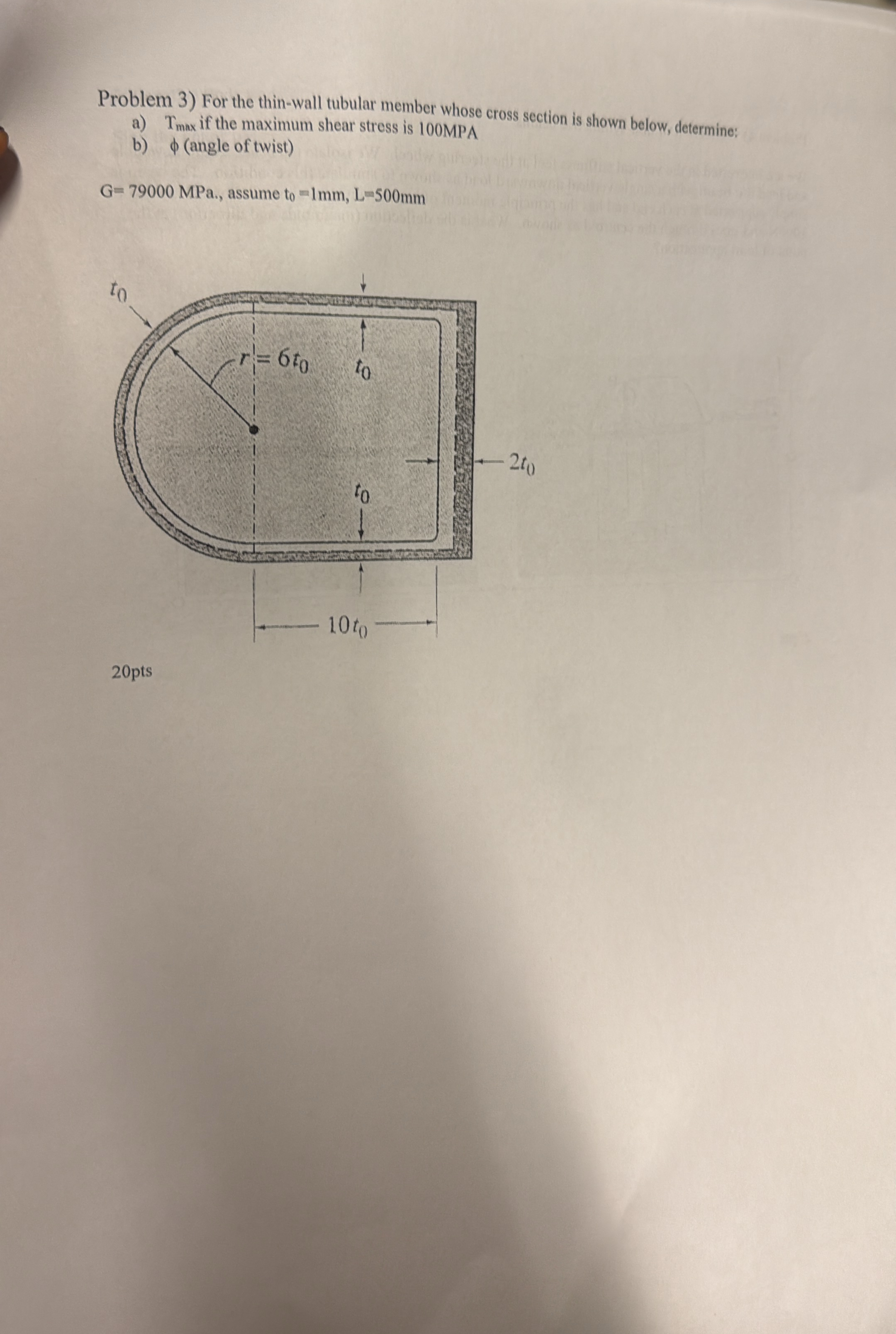 Problem 3 ) For the thin - wall tubular member