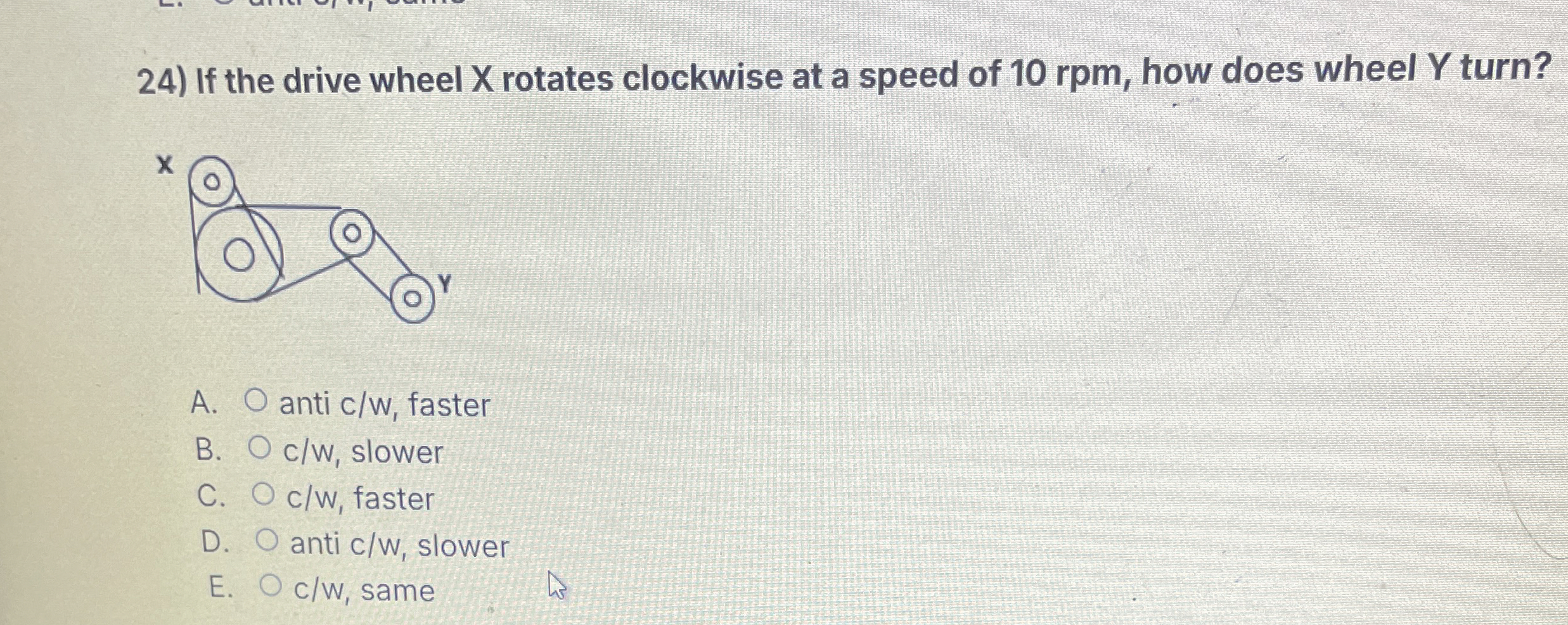 If the drive wheel x rotates clockwise at a speed