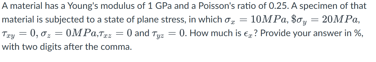 A material has a Young's modulus of 1 GPa and a