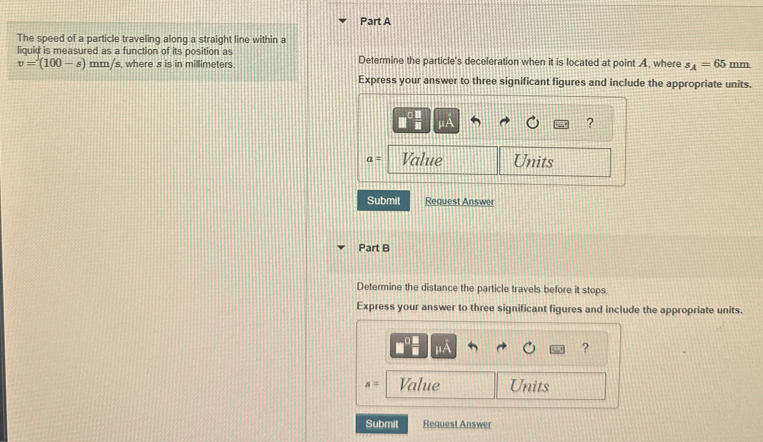 The speed of a particle traveling along a
