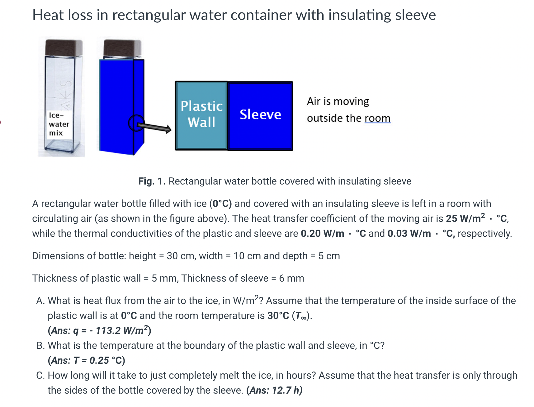 Heat loss in rectangular water container with