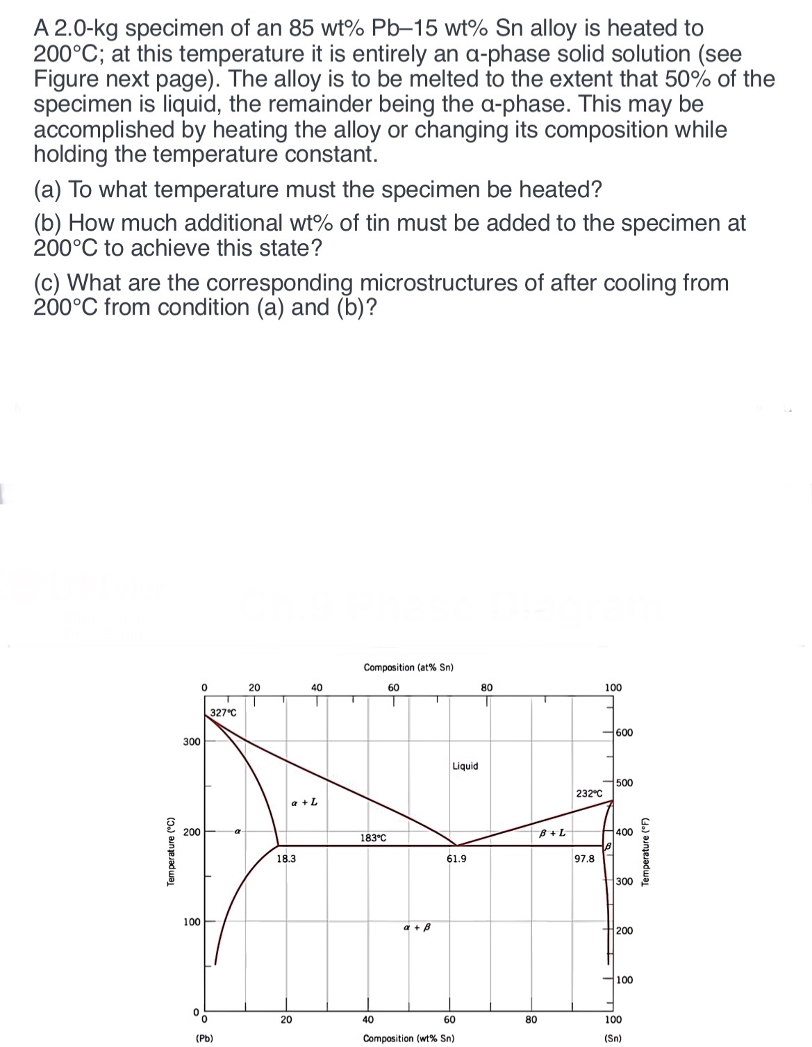 A 2 . 0 - kg specimen of an 8 5 w t % P b - 1 5 w