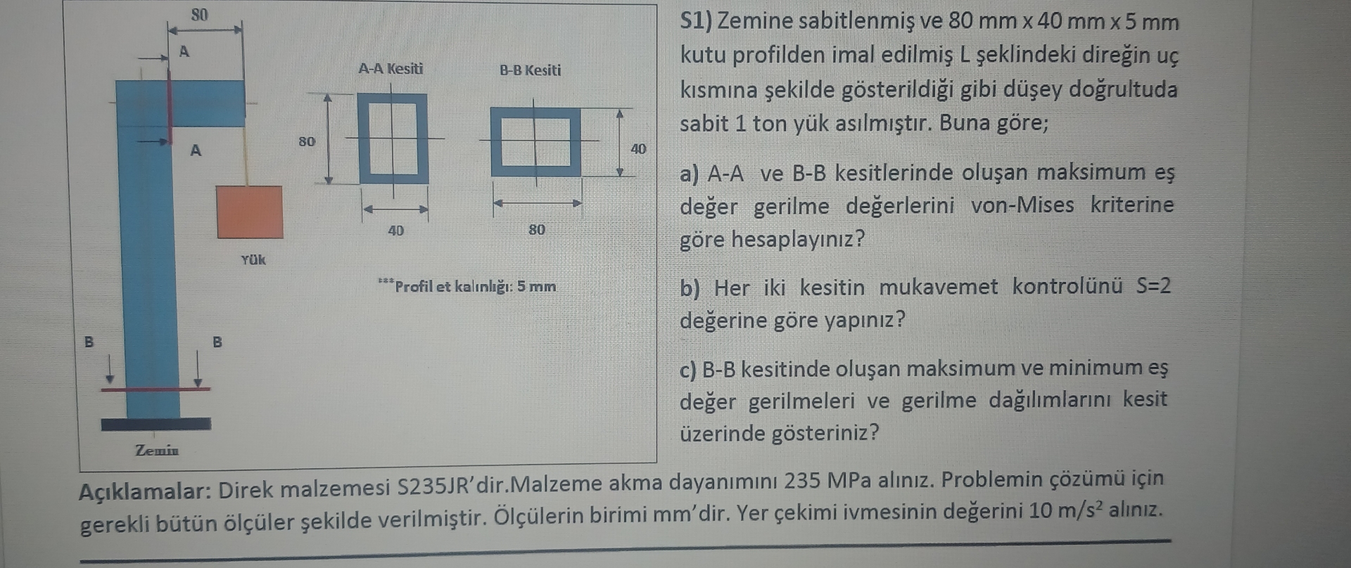 S 1 ) Zemine sabitlenmi ve 8 0 m m 4 0 m m 5 m m