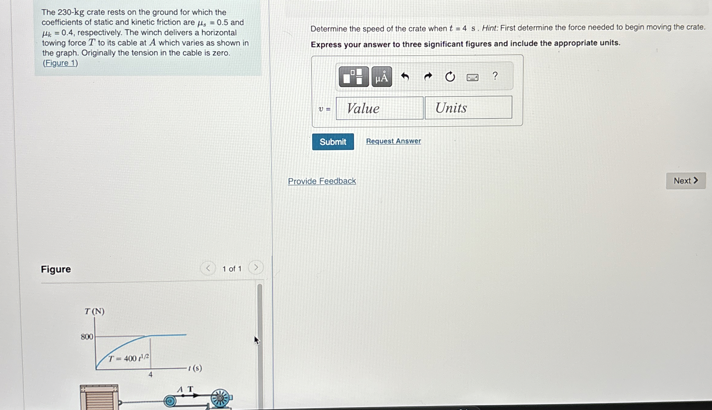Determine the speed of the crate when t = 4 s .
