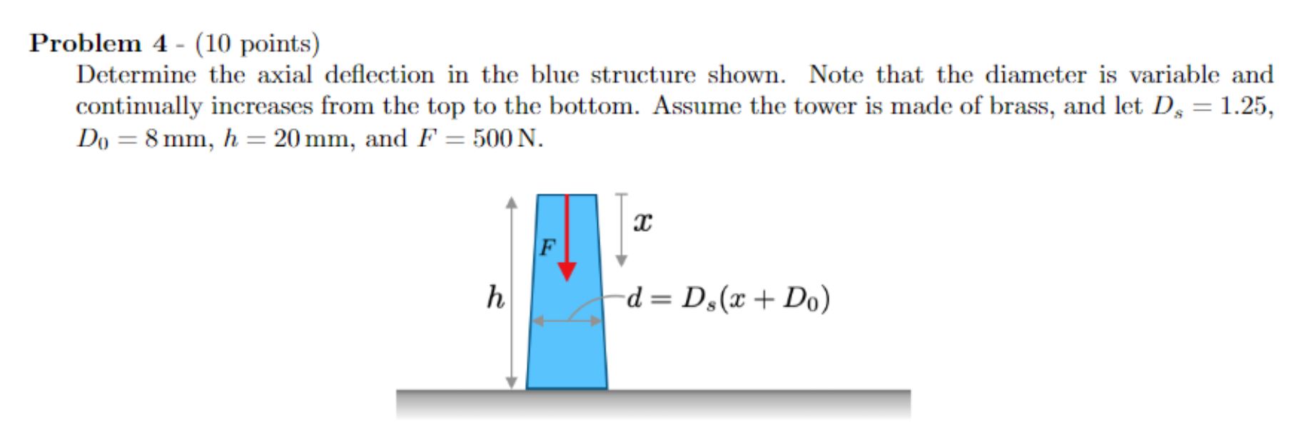 Problem 4 - ( 1 0 points ) Determine the axial