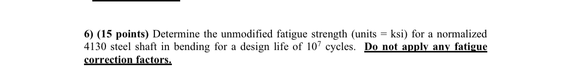 ( 1 5 points ) Determine the unmodified fatigue
