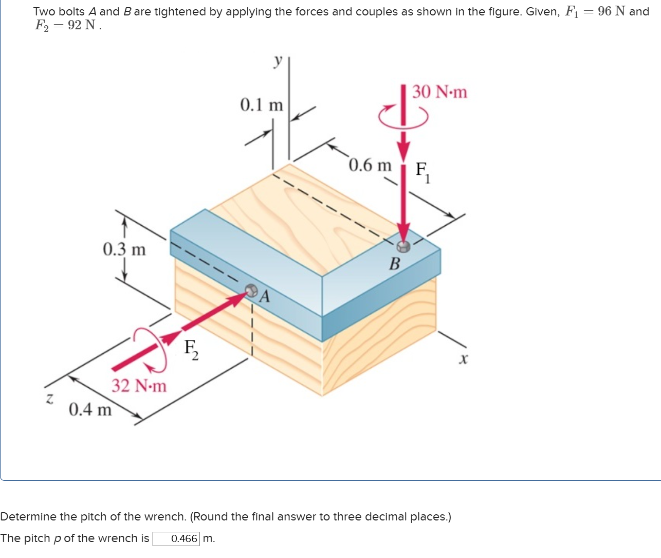 Determine the pitch of the wrench. ( Round the
