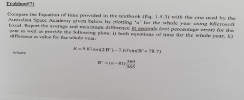 Problem# 7 ) Compare the Equation of time