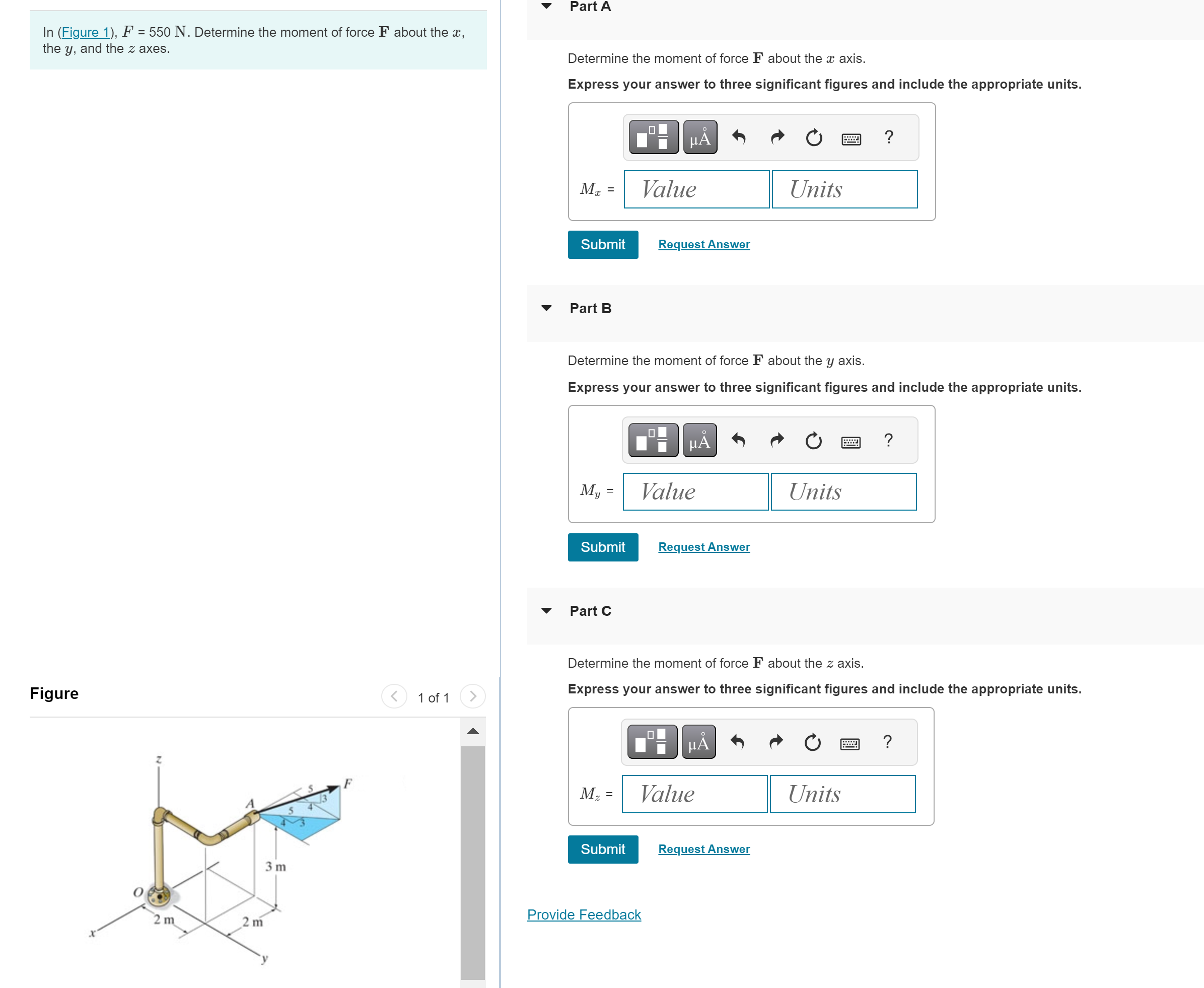 l n ( Figure 1 ) , F = 5 5 0 N . Determine the