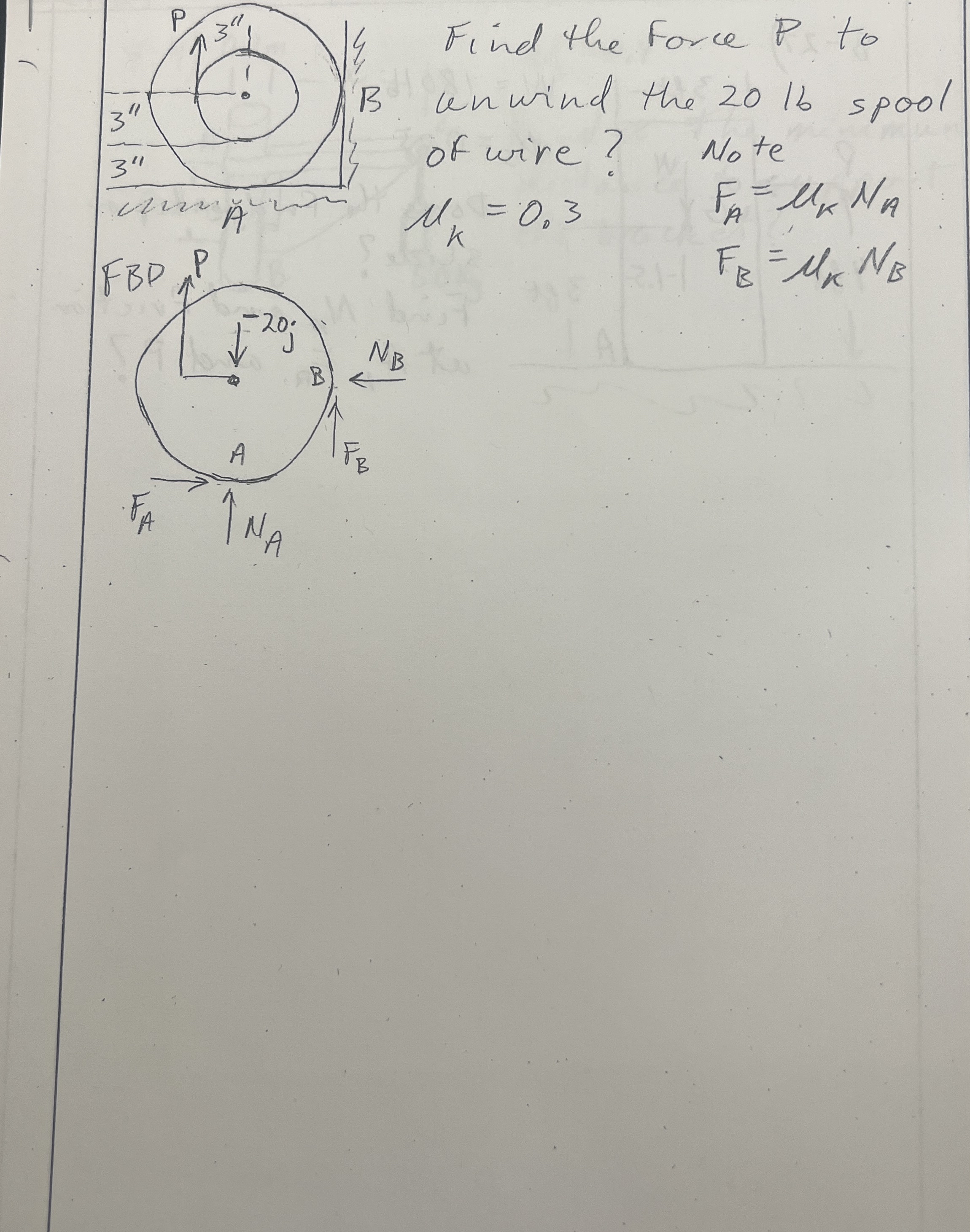 Find the Force P to anwind the 2 0 1 6 spool of