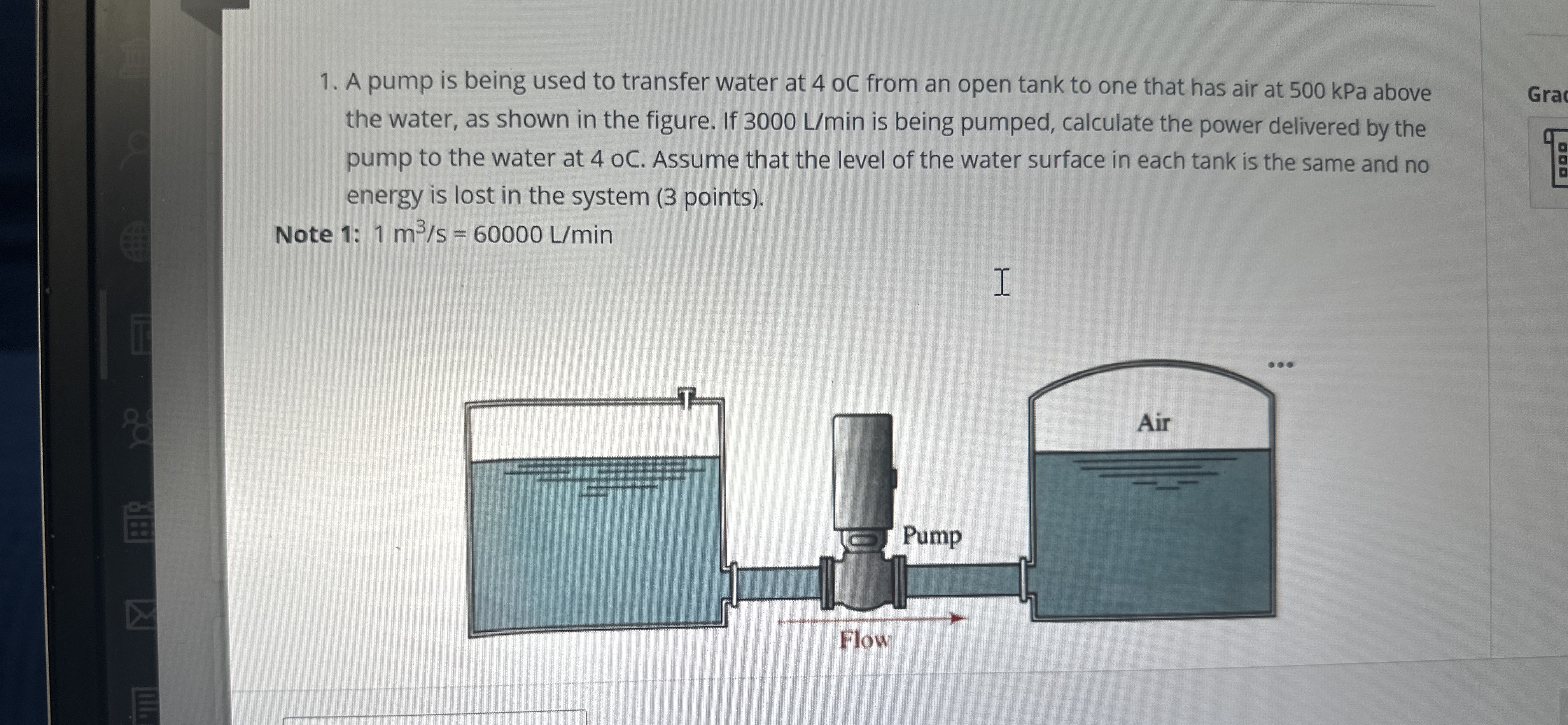 A pump is being used to transfer water at 4 oC