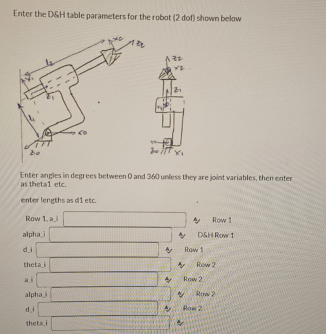 Enter the D&H table parameters for the robot ( 2