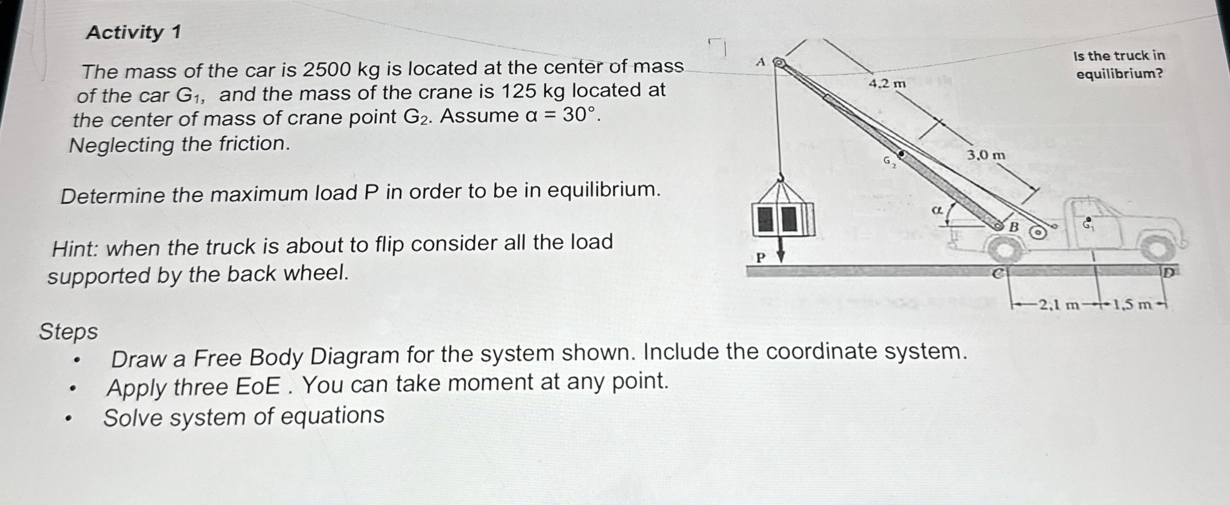Activity 1 The mass of the car is 2 5 0 0 kg is