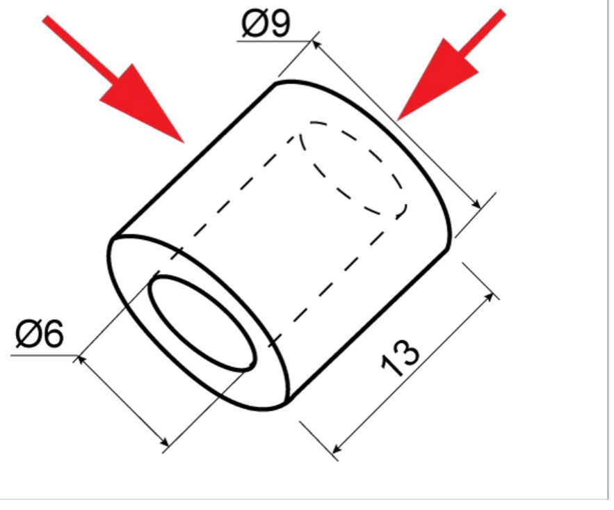 Produce a third angle sketch of a spacer without