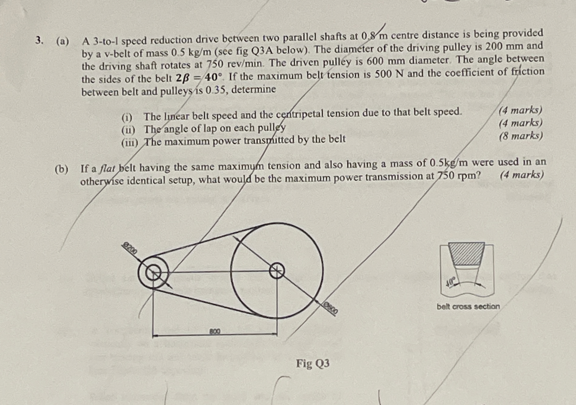 ( a ) A 3 - to - l speed reduction drive between