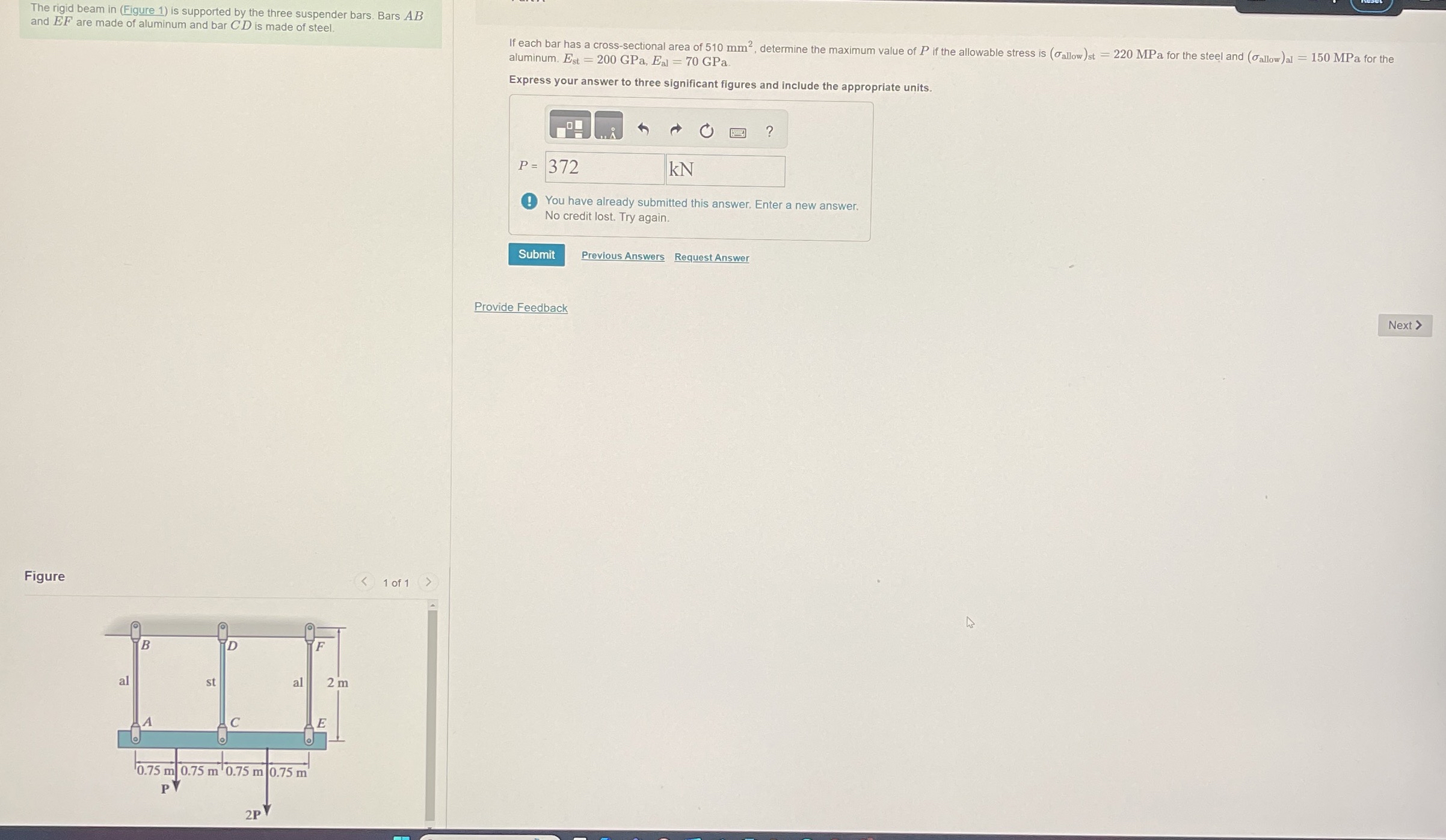 If each bar has a cross - sectional area of 5 1 0