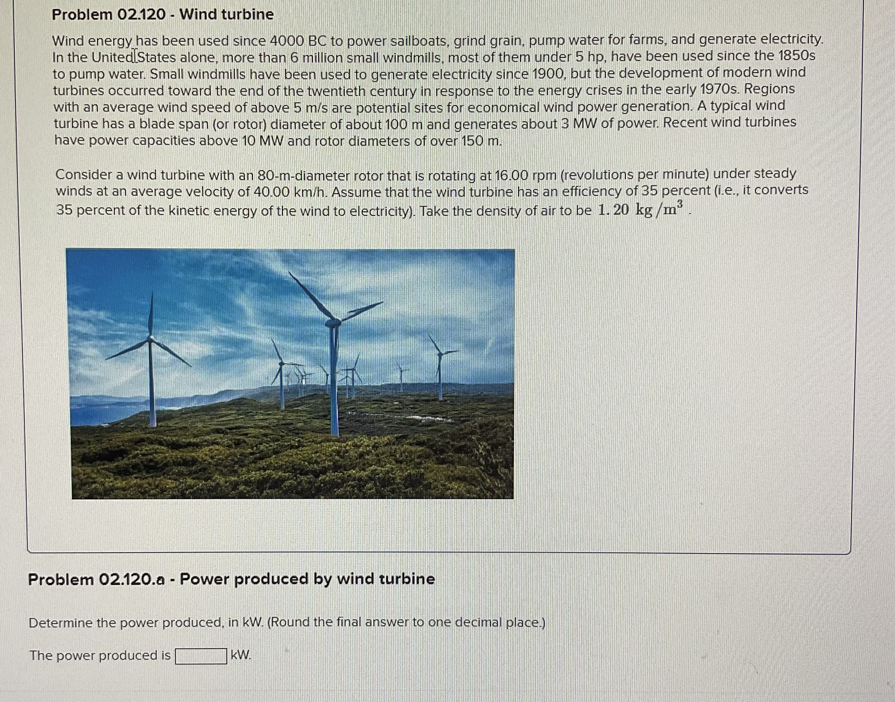 Problem 0 2 . 1 2 0 - Wind turbine Wind energy