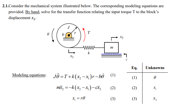 2 . 1 . Consider the mechanical system