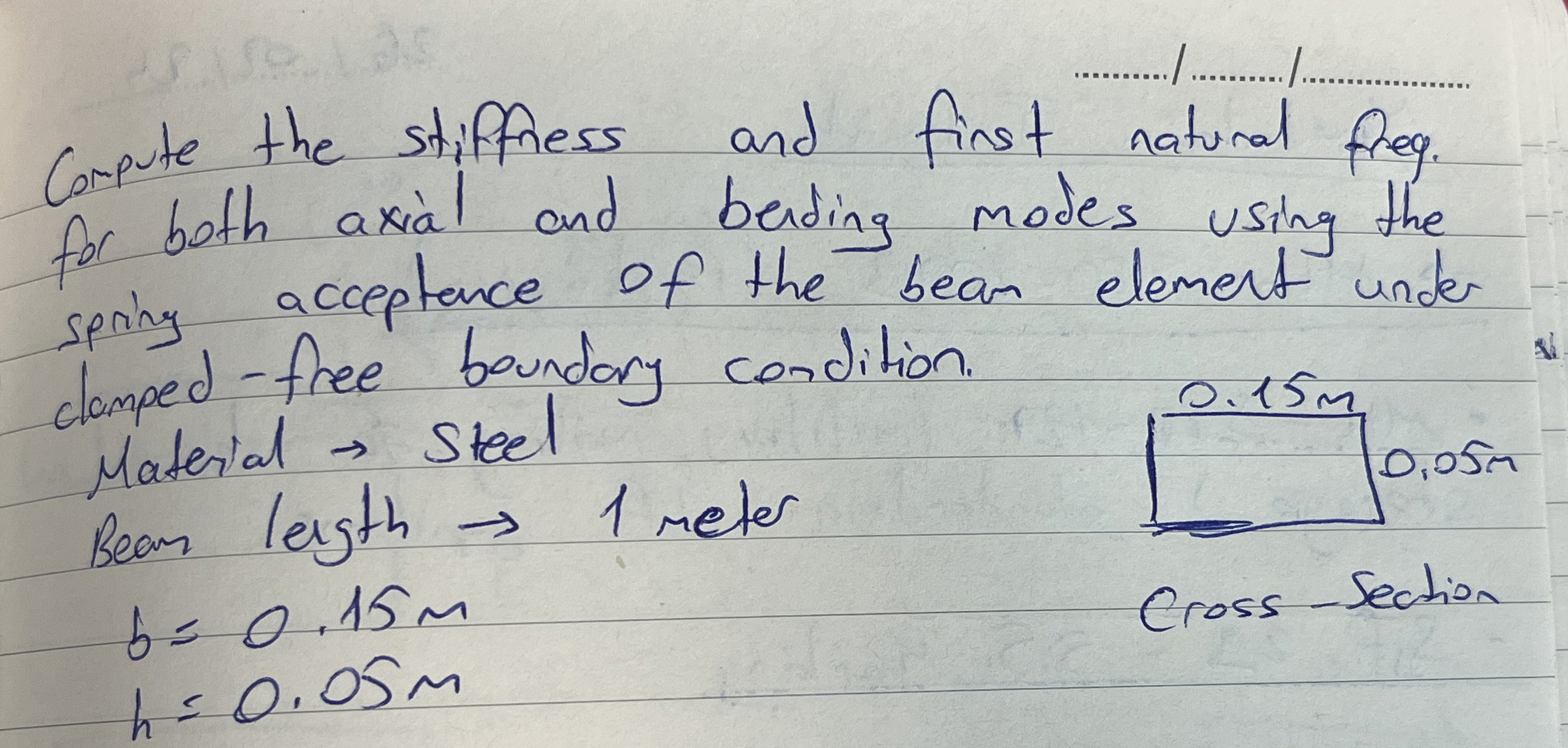 Compute the stifness and first natural frequency