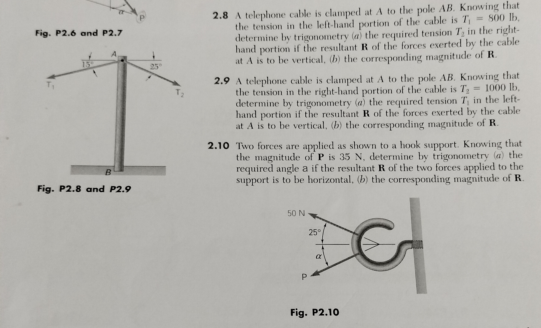 2 . 8 A telephone cable is clamped at A to the