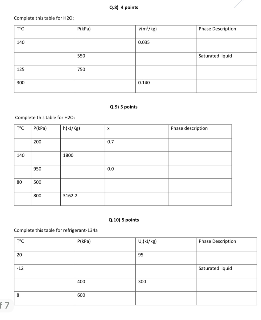 Q . 8 ) 4 points Complete this table for H 2 O :
