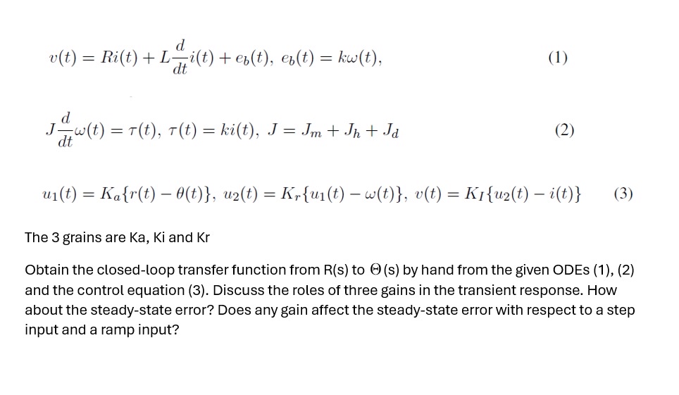 v ( t ) = R i ( t ) + L d d t i ( t ) + e b ( t )