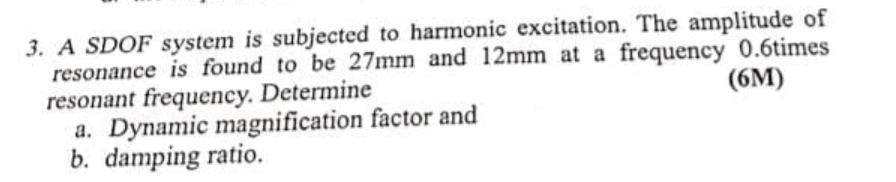 A SDOF system is subjected to harmonic