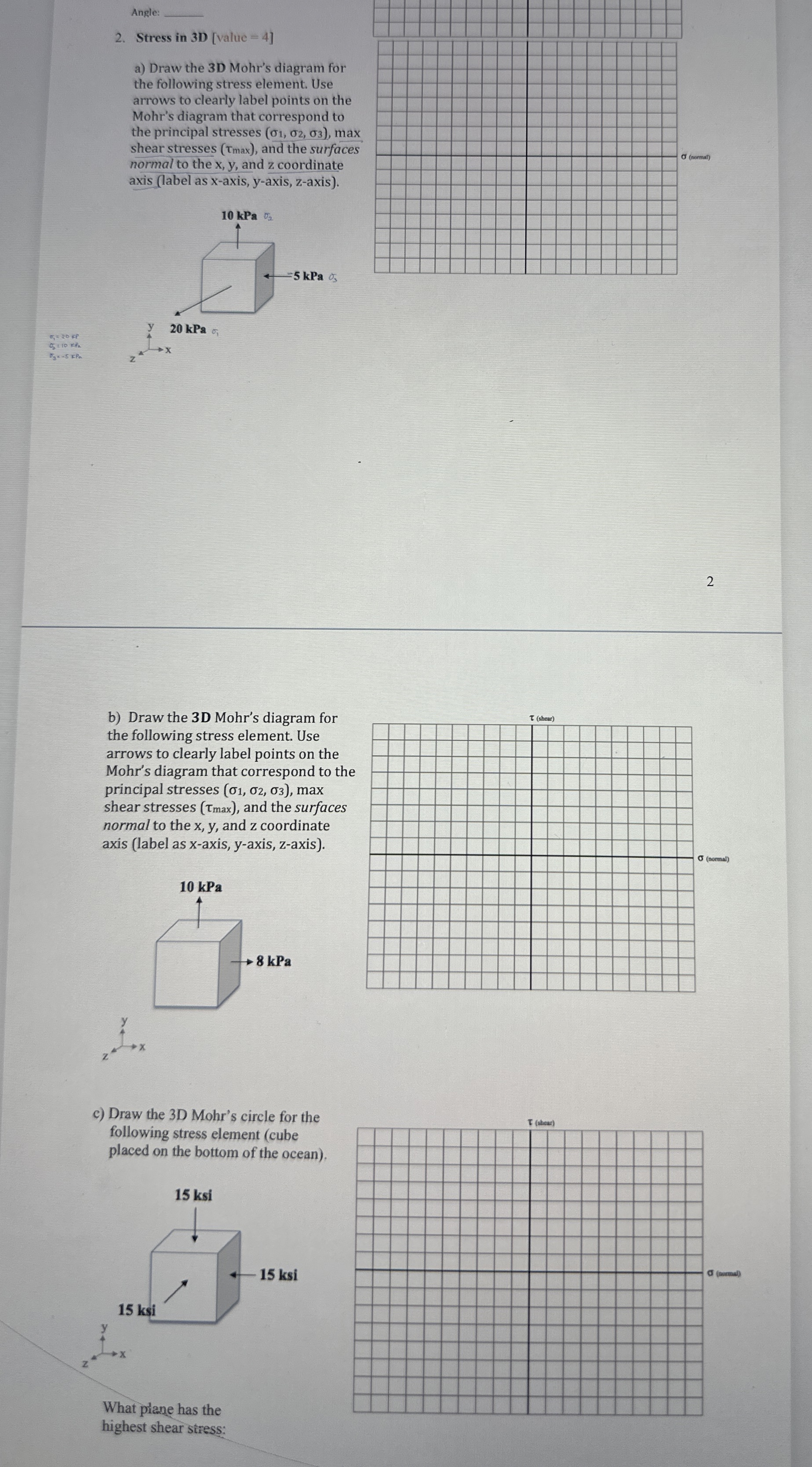 Please answer and show graphAngle: 2 . Stress in