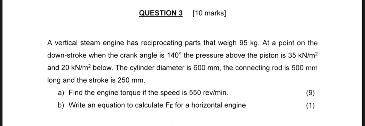 QUESTION 3 [ 1 0 marks ] A vertical steam engine