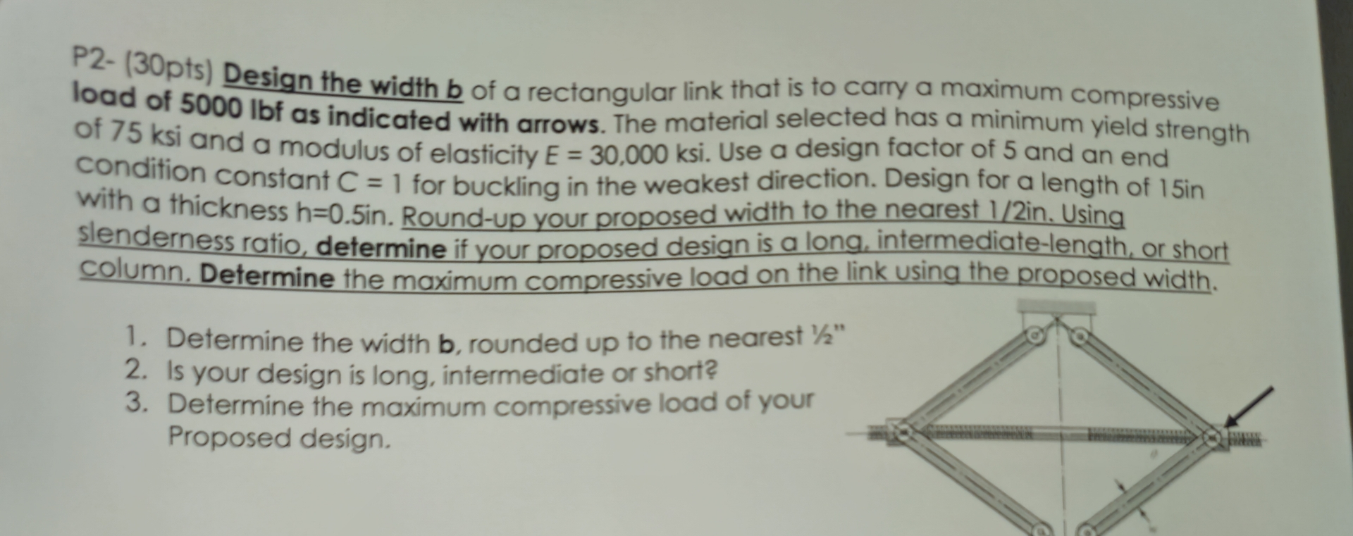 P 2 - ( 3 0 pts ) Design the width b of a