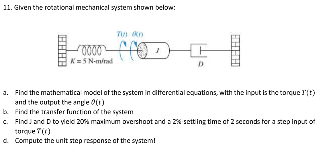1 1 . Given the rotational mechanical system