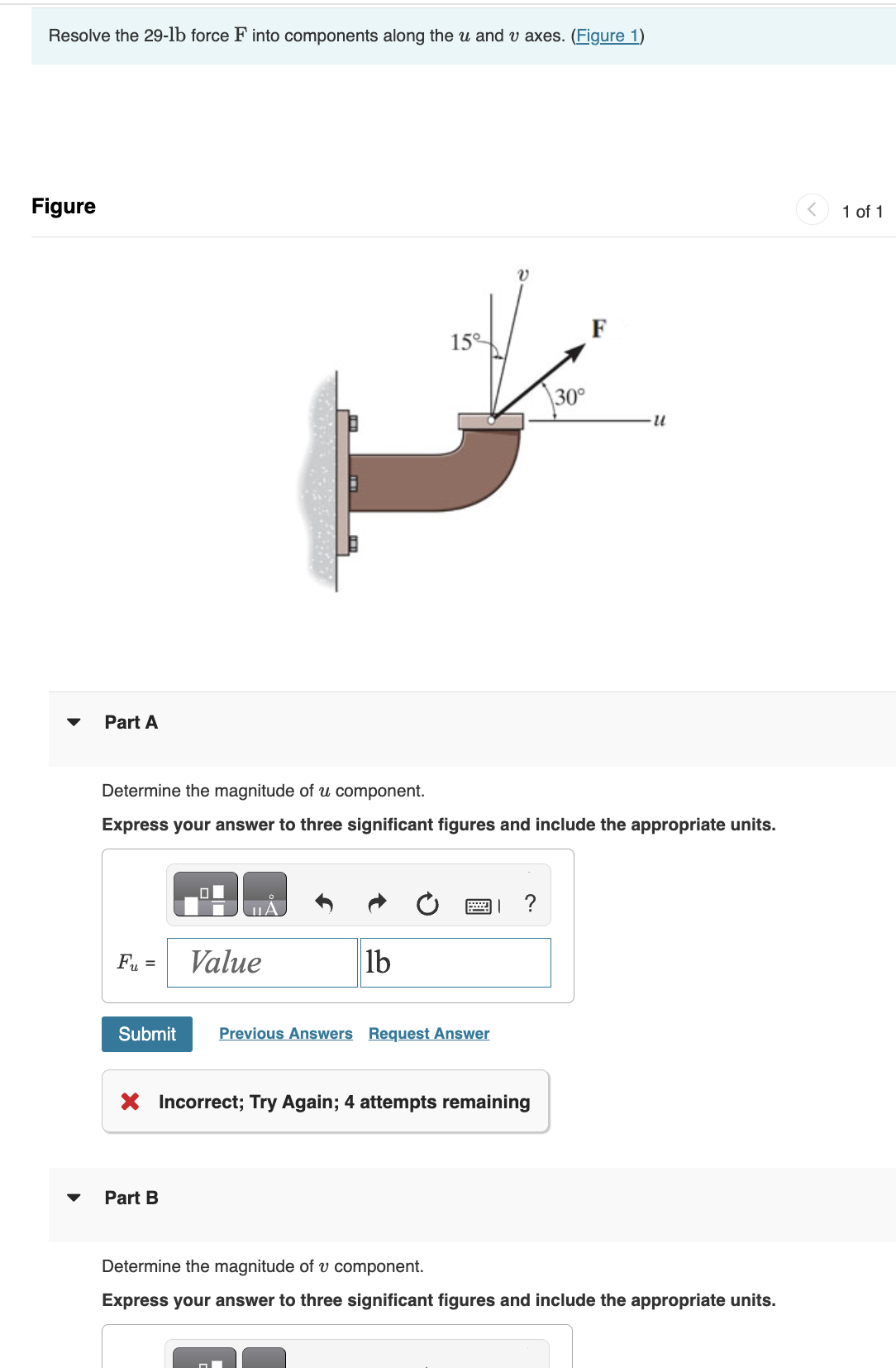Figure Part A Determine the magnitude of u