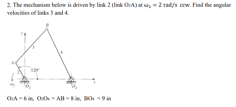 The mechanism below is driven by link 2 at 2 = 2