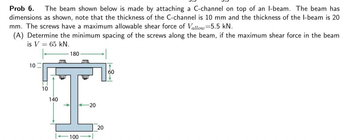 Prob 6 . The beam shown below is made by