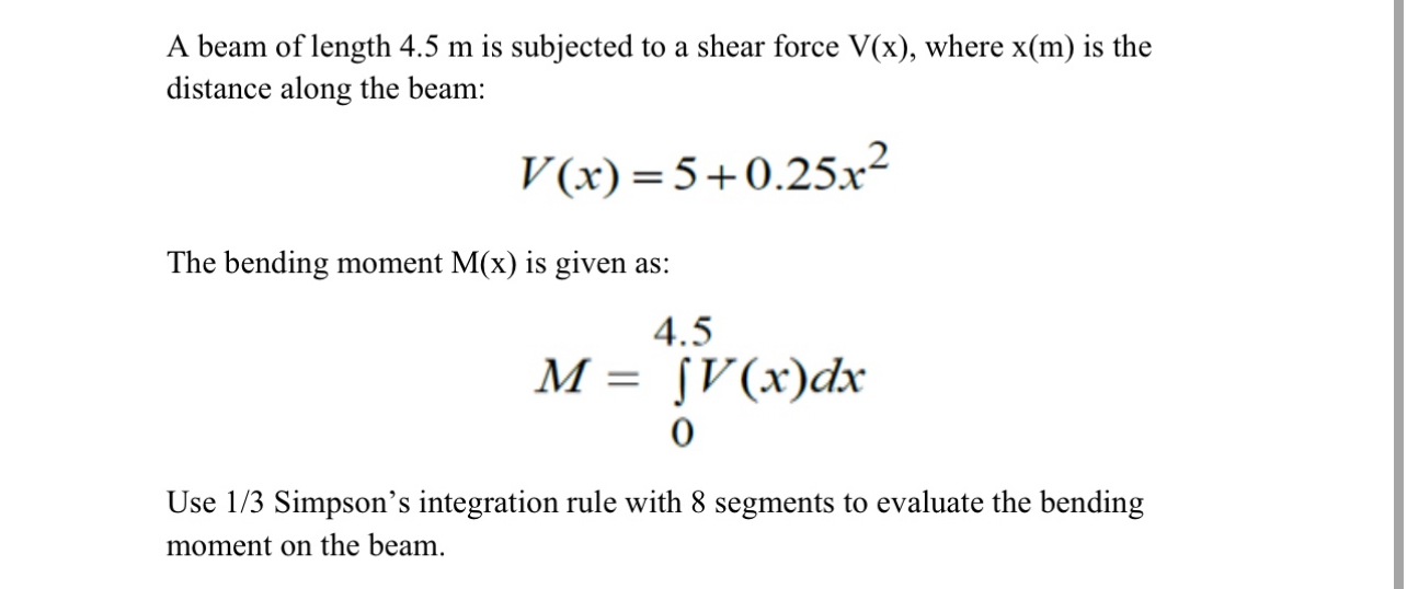 A beam of length 4 . 5 m is subjected to a shear