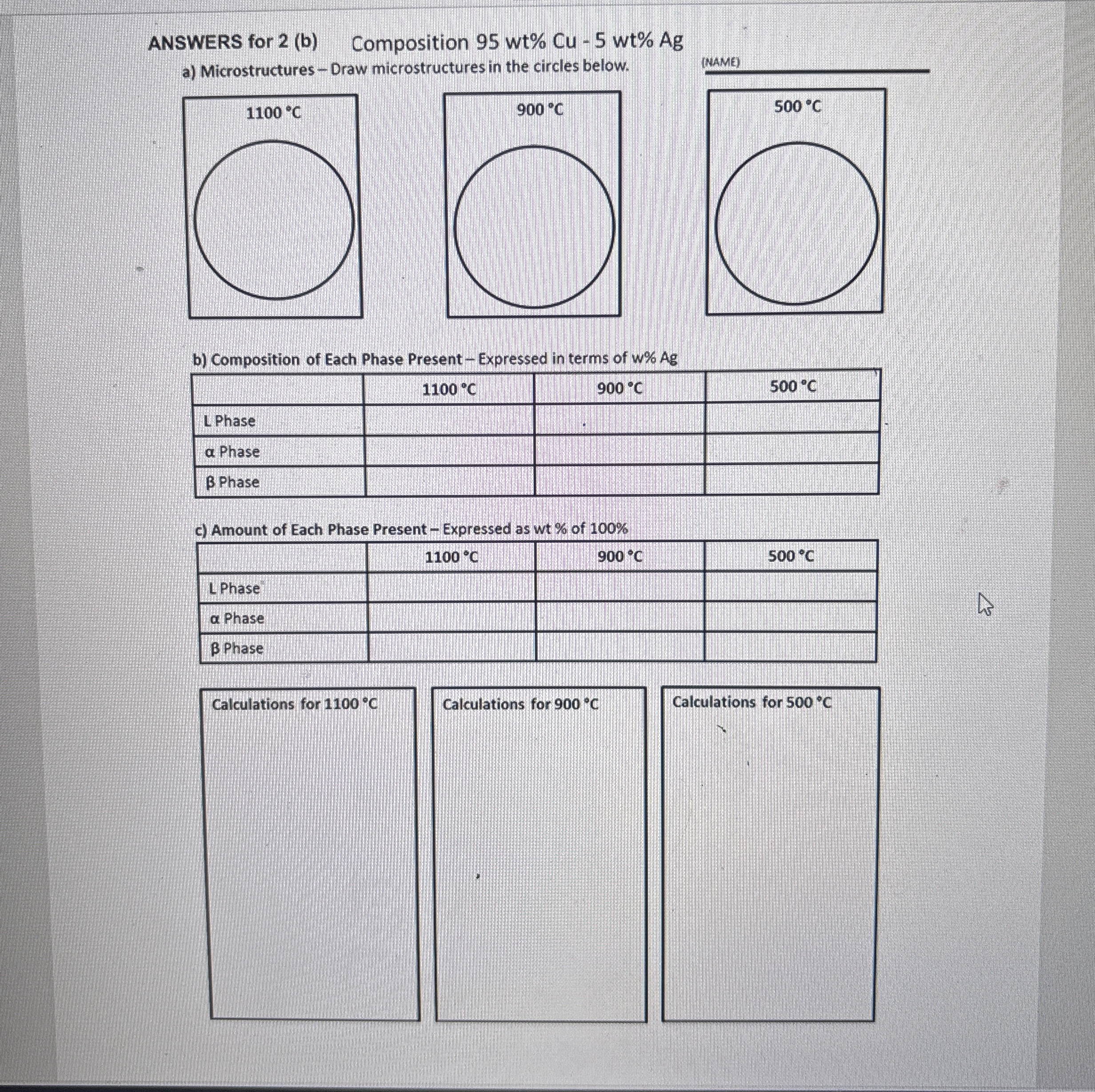 ANSWERS for 2 ( b ) Composition 9 5 w t % C u - 5