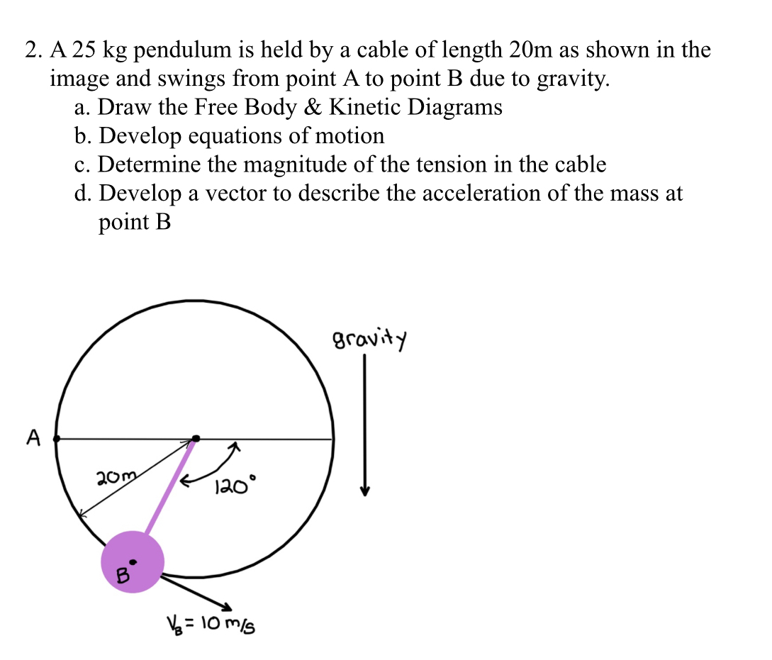 A 2 5 kg pendulum is held by a cable of length 2