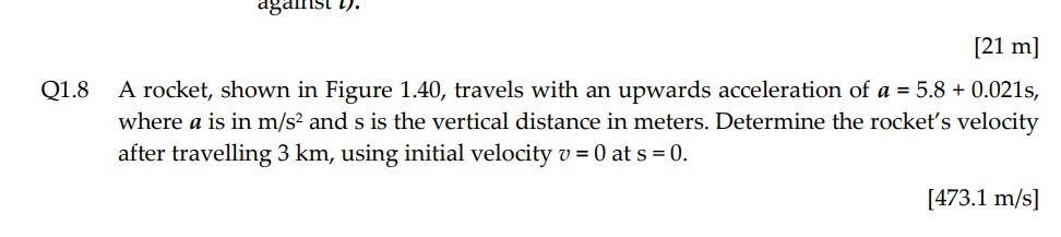 Q 1 . 8 A rocket, shown in Figure 1 . 4 0 ,