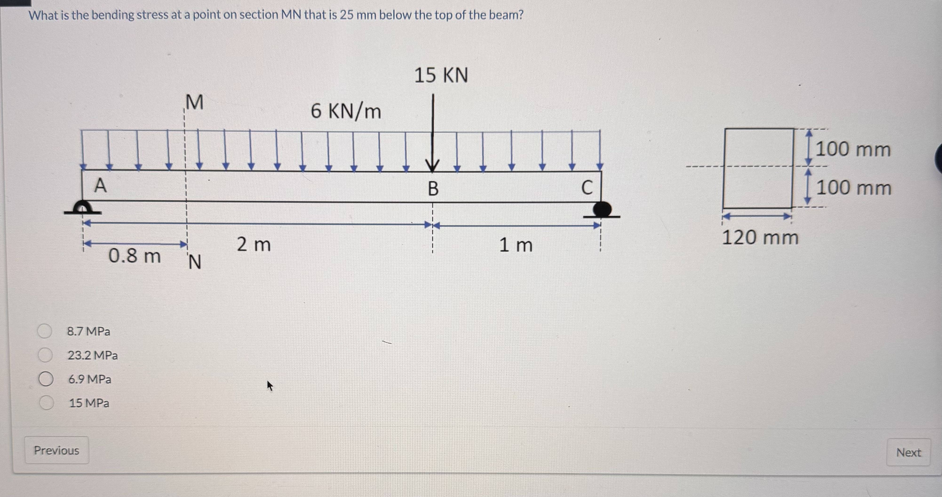 What is the bending stress at a point on section