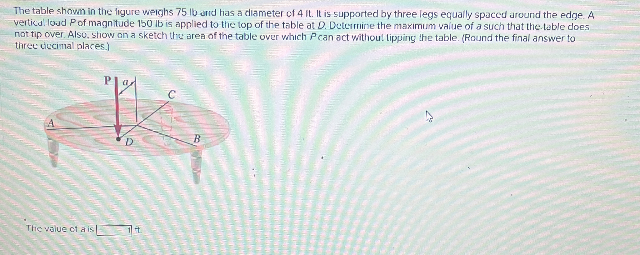 The table shown in the figure weighs 7 5 lb and