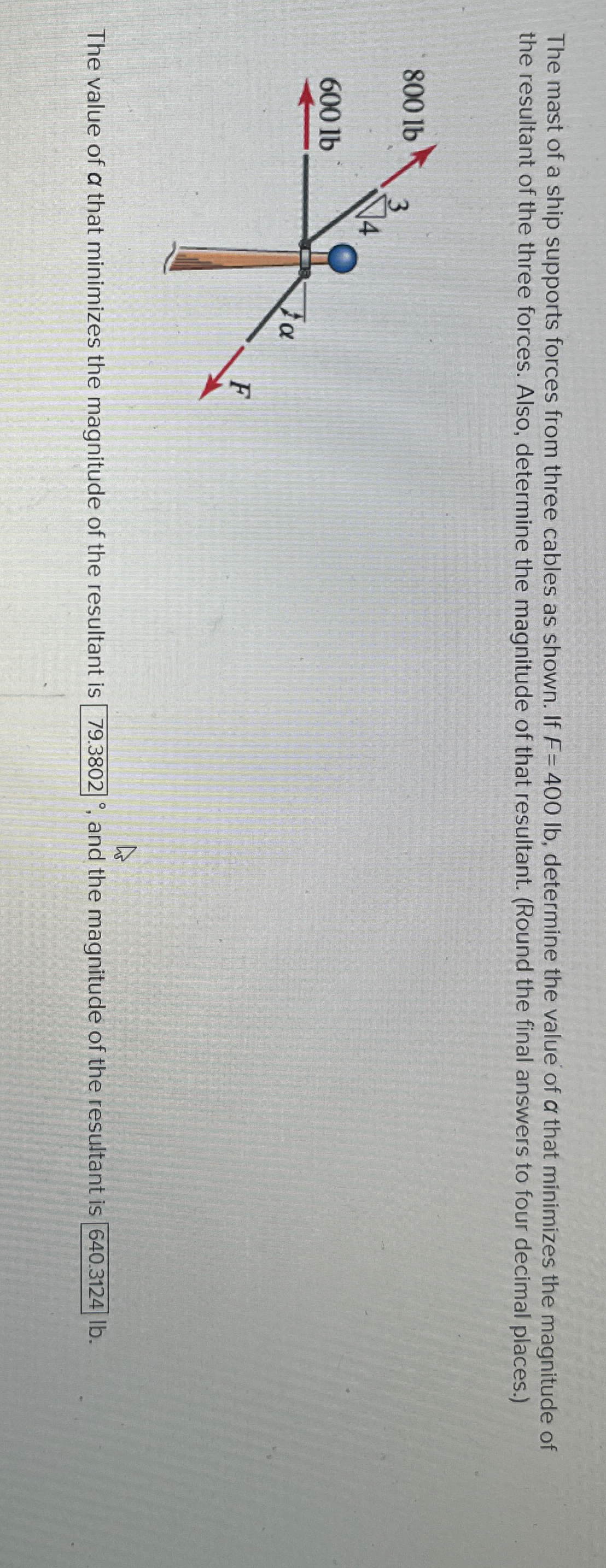 The mast of a ship supports forces from three