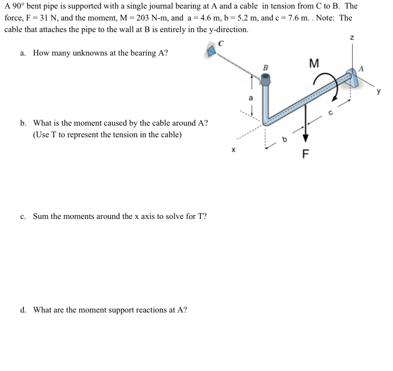 A 9 0 bent pipe is supported with a single