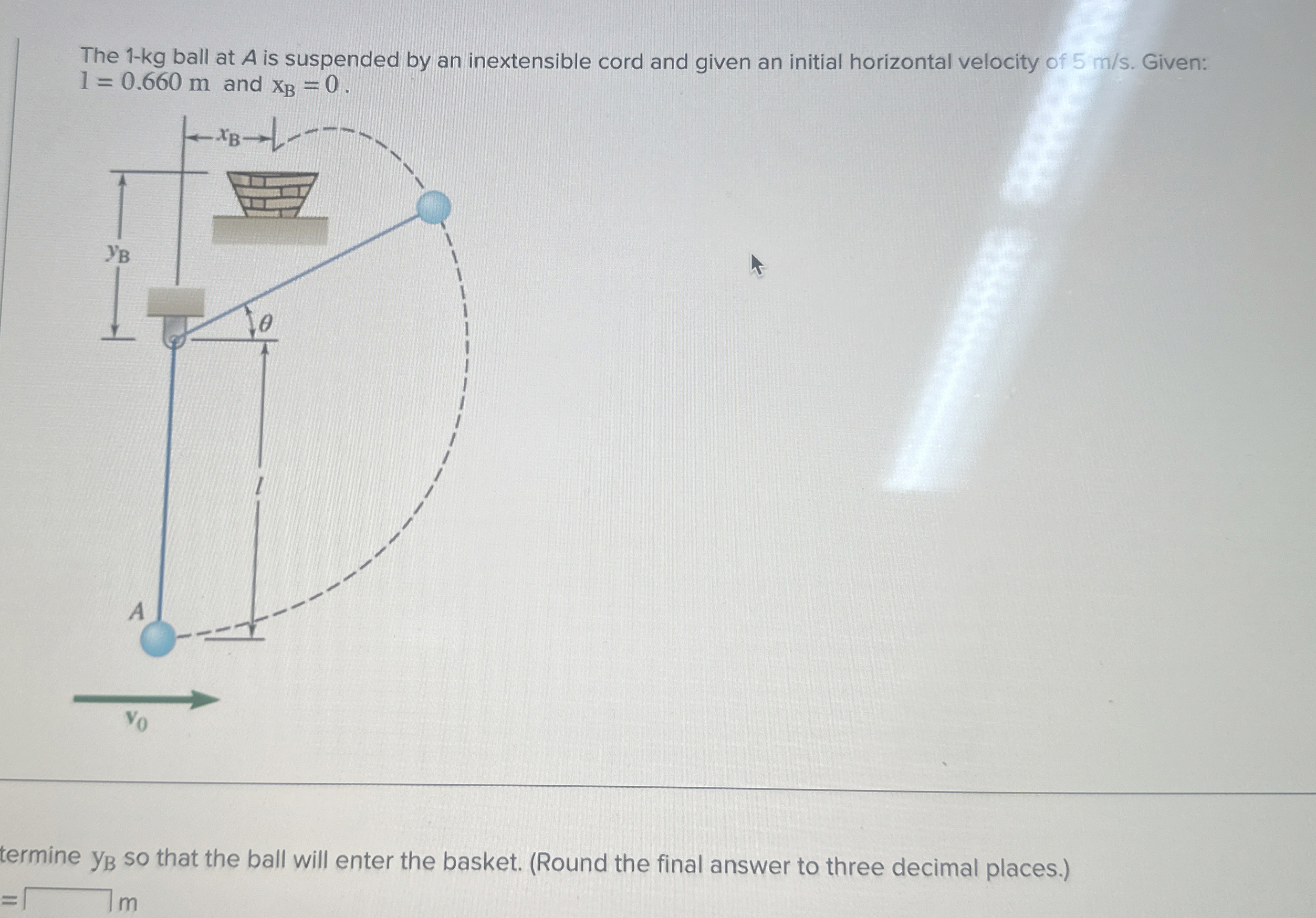 The 1 - k g ball at A is suspended by an