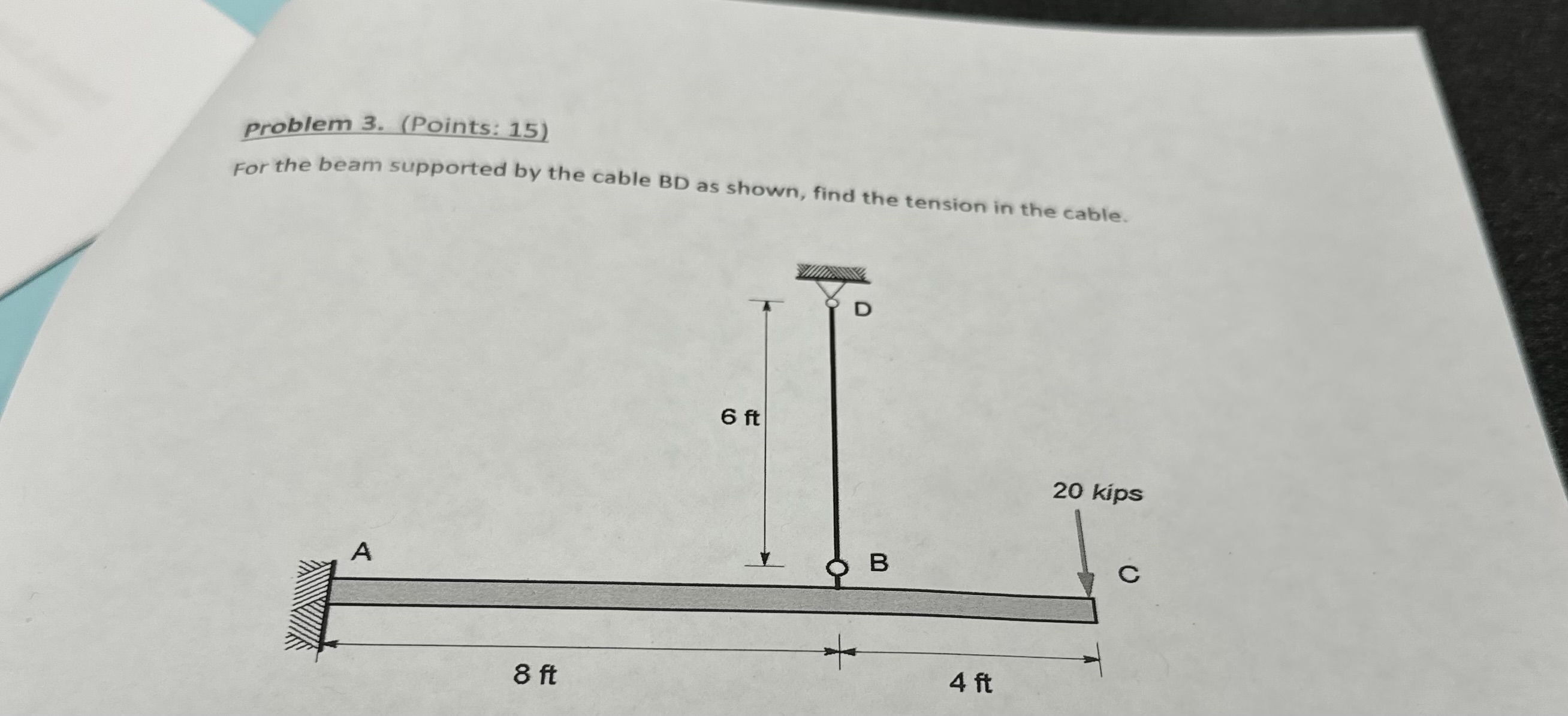 problem 3 . ( Points: 1 5 ) For the beam