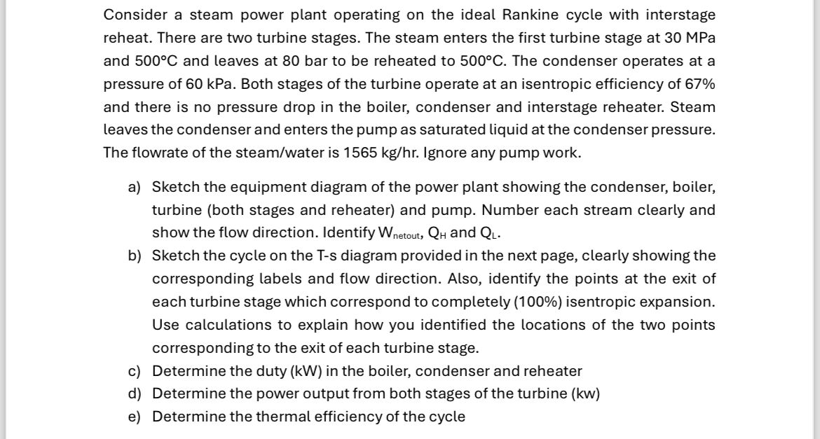 Consider a steam power plant operating on the