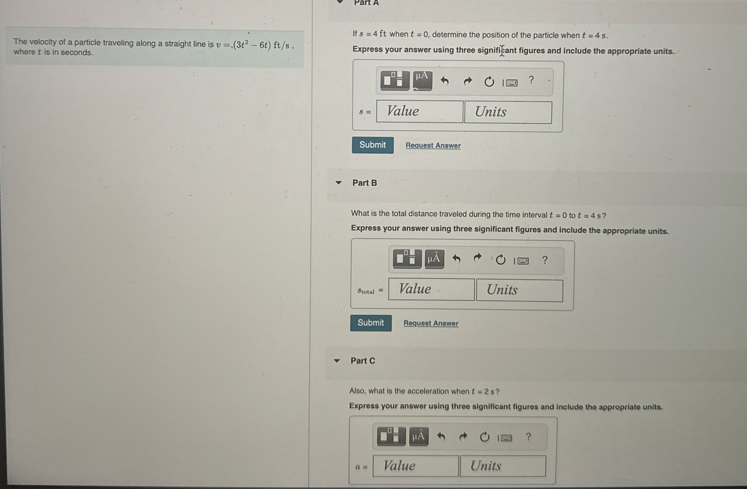 The velocity of a particle traveling along a