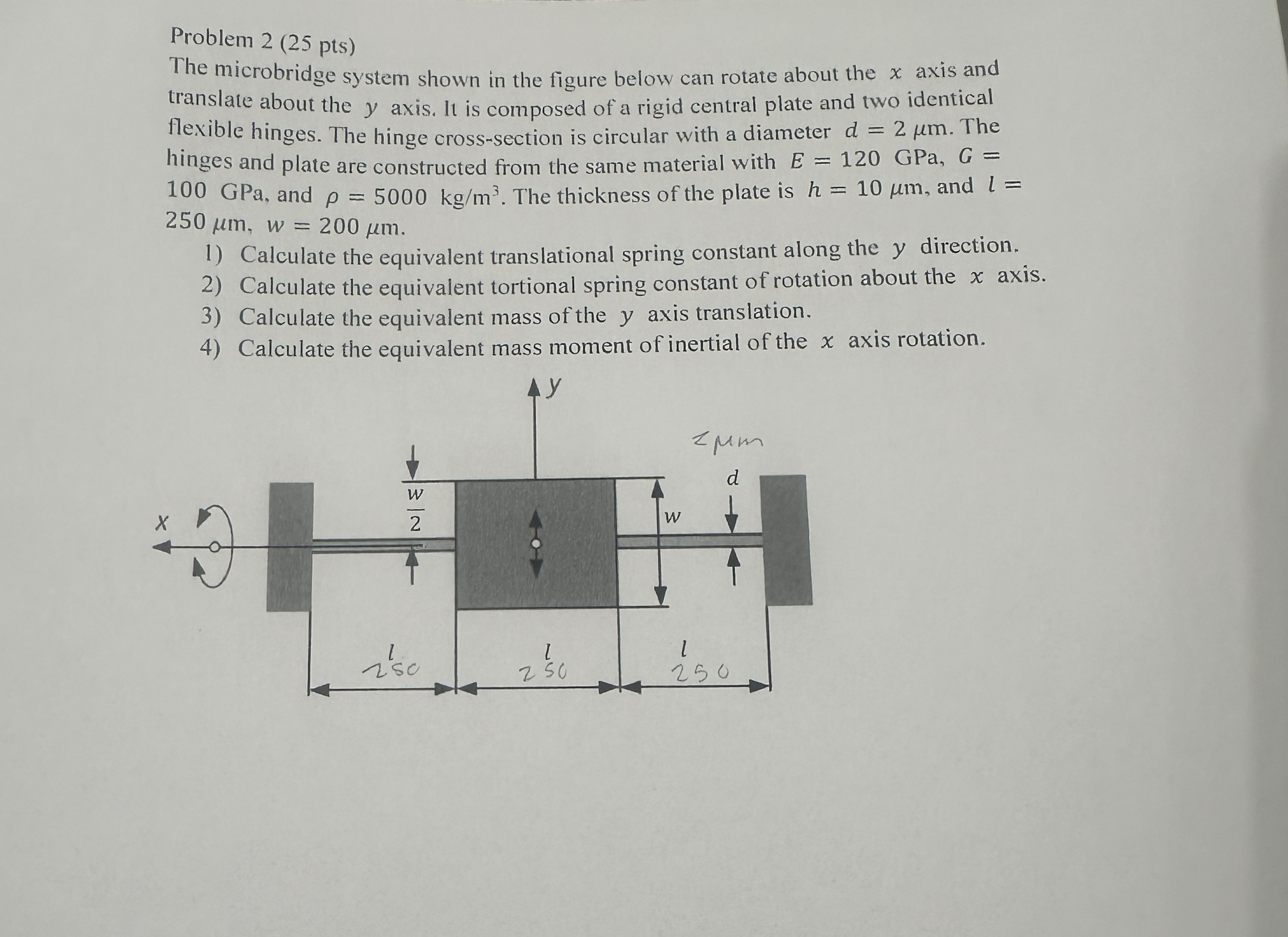 Problem 2 ( 2 5 pts ) The microbridge system