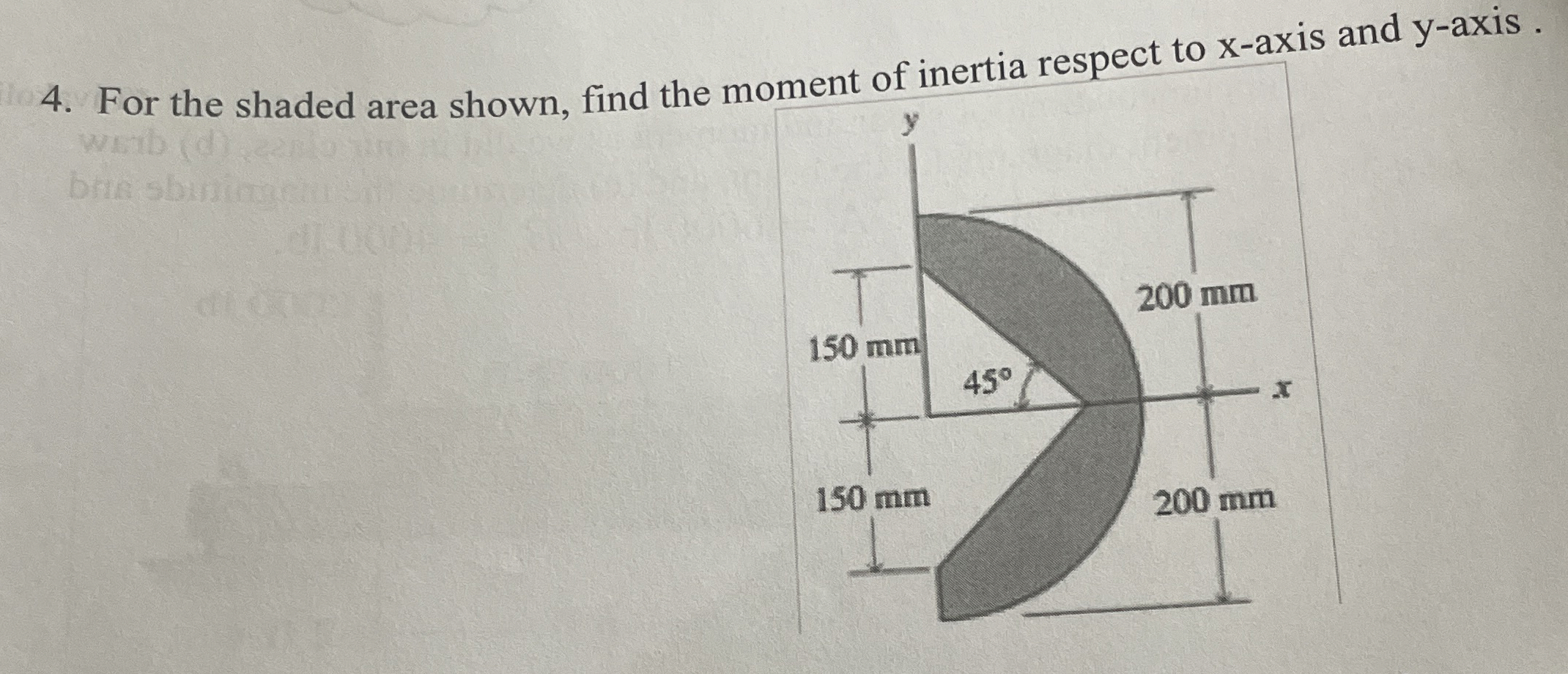 For the shaded area shown, find the moment of