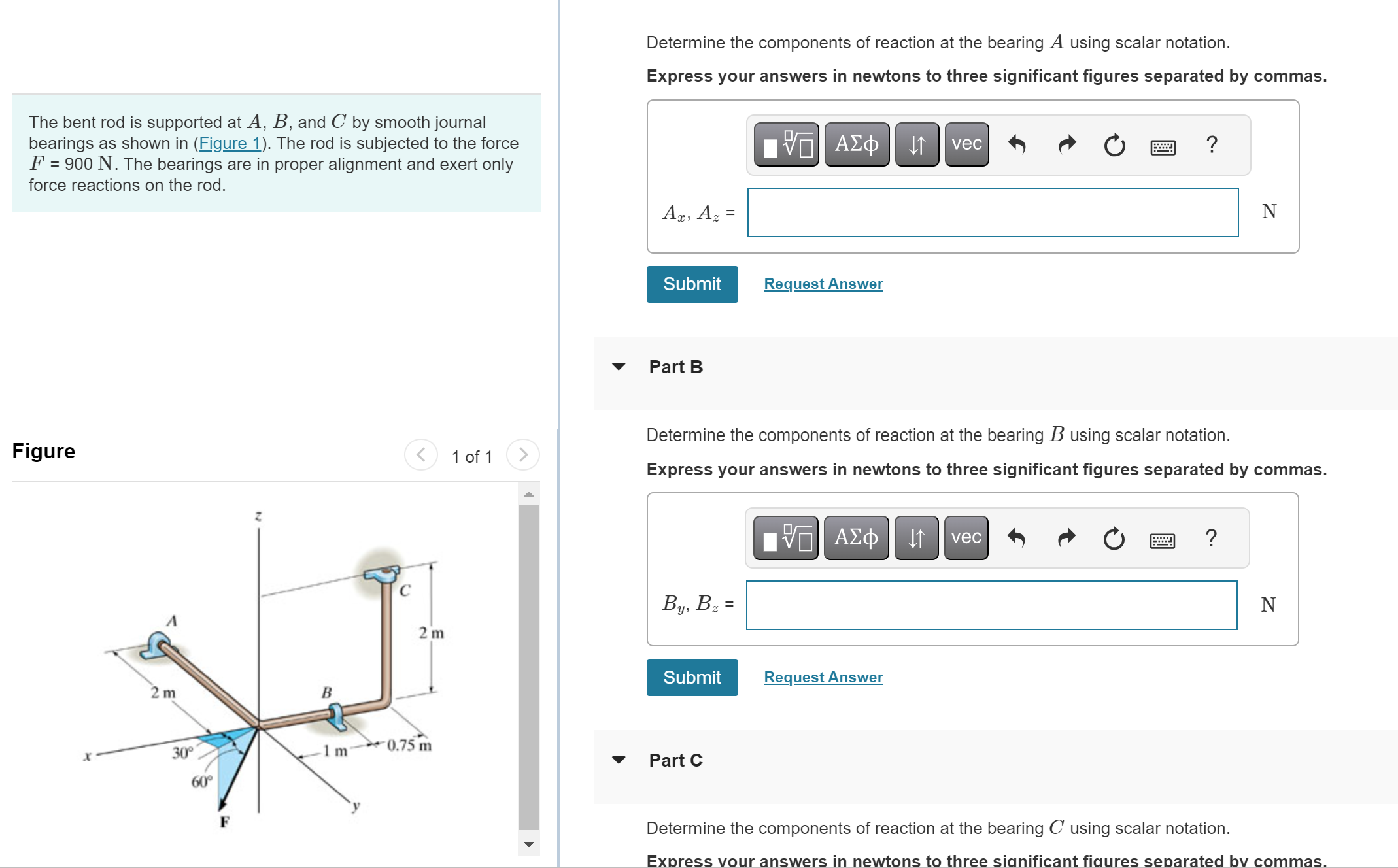 Determine the components of reaction at the